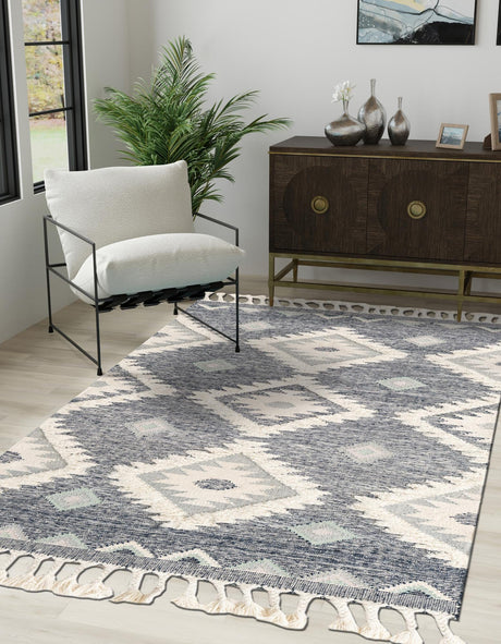Dark Blue 8' x 11' Mesa Rectangle Area Rug 100% Wool Geometric All Natural Carpet for Living, Dining, Office, Bedrooms, Dorms, Kitchens for Sale at Rug Engine