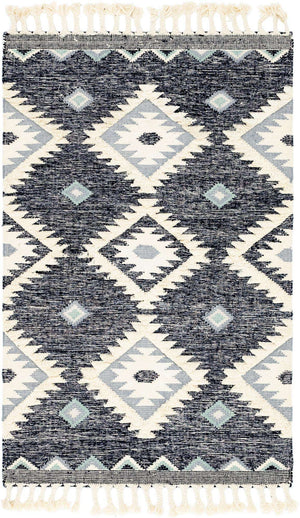 Dark Blue 5' 1 x 8' Mesa Rectangle Area Rug 100% Wool Geometric All Natural Carpet for Living, Dining, Office, Bedrooms, Dorms, Kitchens for Sale at Rug Engine