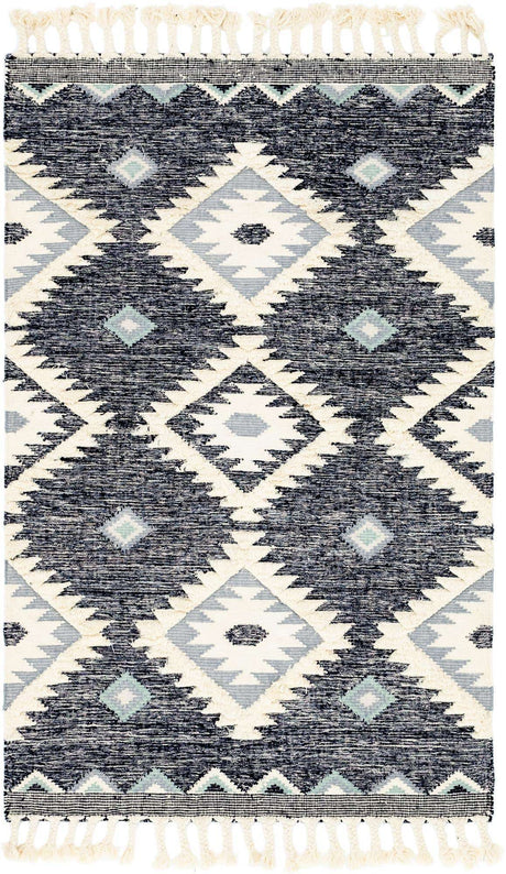 Dark Blue 5' 1 x 8' Mesa Rectangle Area Rug 100% Wool Geometric All Natural Carpet for Living, Dining, Office, Bedrooms, Dorms, Kitchens for Sale at Rug Engine