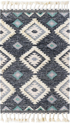 Dark Blue 4' 1 x 6' 1 Mesa Rectangle Area Rug 100% Wool Geometric All Natural Carpet for Living, Dining, Office, Bedrooms, Dorms, Kitchens for Sale at Rug Engine