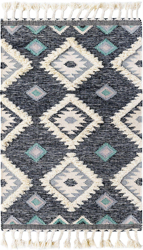 Dark Blue 4' 1 x 6' 1 Mesa Rectangle Area Rug 100% Wool Geometric All Natural Carpet for Living, Dining, Office, Bedrooms, Dorms, Kitchens for Sale at Rug Engine