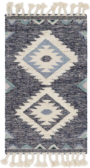 Dark Blue 3' 3 x 5' 1 Mesa Rectangle Area Rug 100% Wool Geometric All Natural Carpet for Living, Dining, Office, Bedrooms, Dorms, Kitchens for Sale at Rug Engine