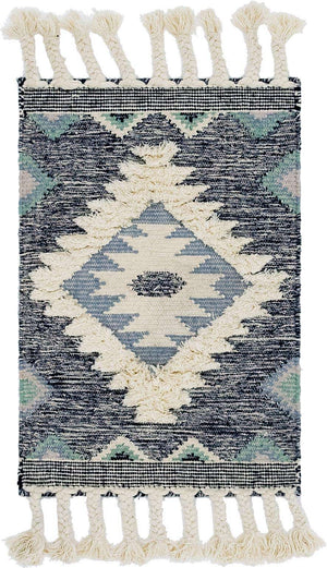 Dark Blue 2' x 3' 1 Mesa Rectangle Area Rug 100% Wool Geometric All Natural Carpet for Living, Dining, Office, Bedrooms, Dorms, Kitchens for Sale at Rug Engine