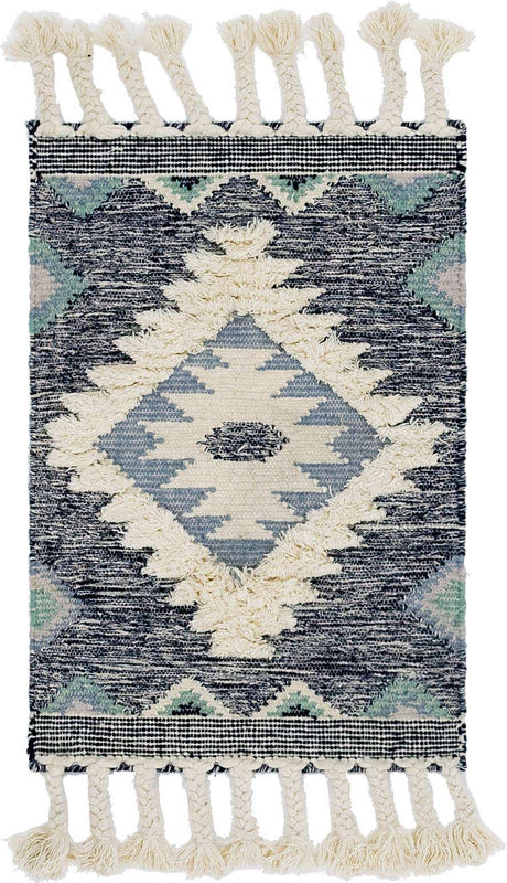 Dark Blue 2' x 3' 1 Mesa Rectangle Area Rug 100% Wool Geometric All Natural Carpet for Living, Dining, Office, Bedrooms, Dorms, Kitchens for Sale at Rug Engine