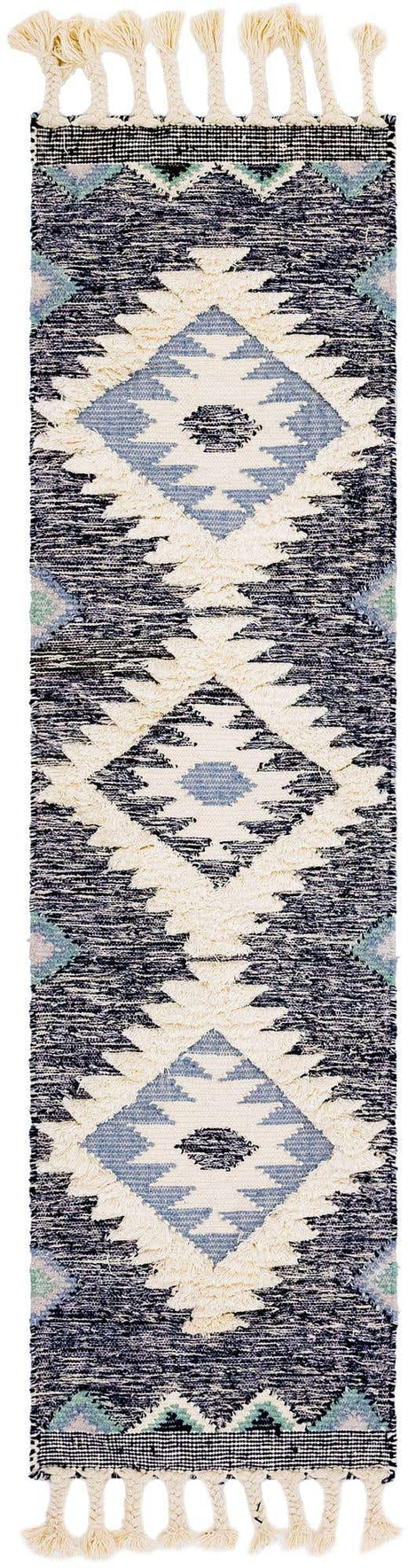 Dark Blue 2' 2 x 8' 2 Mesa Runner Area Rug 100% Wool Geometric All Natural Carpet for Living, Dining, Office, Bedrooms, Dorms, Kitchens for Sale at Rug Engine