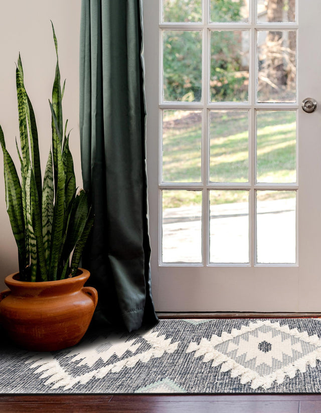 Dark Blue 2' 2 x 6' 1 Mesa Runner Area Rug 100% Wool Geometric All Natural Carpet for Living, Dining, Office, Bedrooms, Dorms, Kitchens for Sale at Rug Engine
