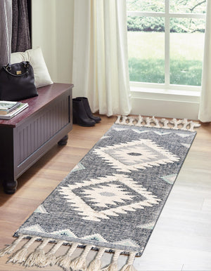 Dark Blue 2' 2 x 6' 1 Mesa Runner Area Rug 100% Wool Geometric All Natural Carpet for Living, Dining, Office, Bedrooms, Dorms, Kitchens for Sale at Rug Engine