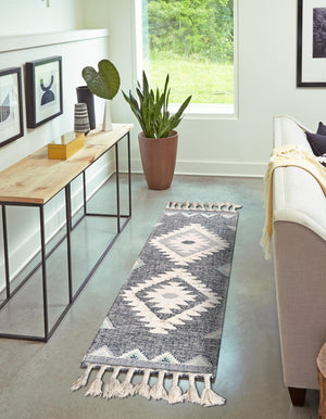 Dark Blue 2' 2 x 8' 2 Mesa Runner Area Rug 100% Wool Geometric All Natural Carpet for Living, Dining, Office, Bedrooms, Dorms, Kitchens for Sale at Rug Engine