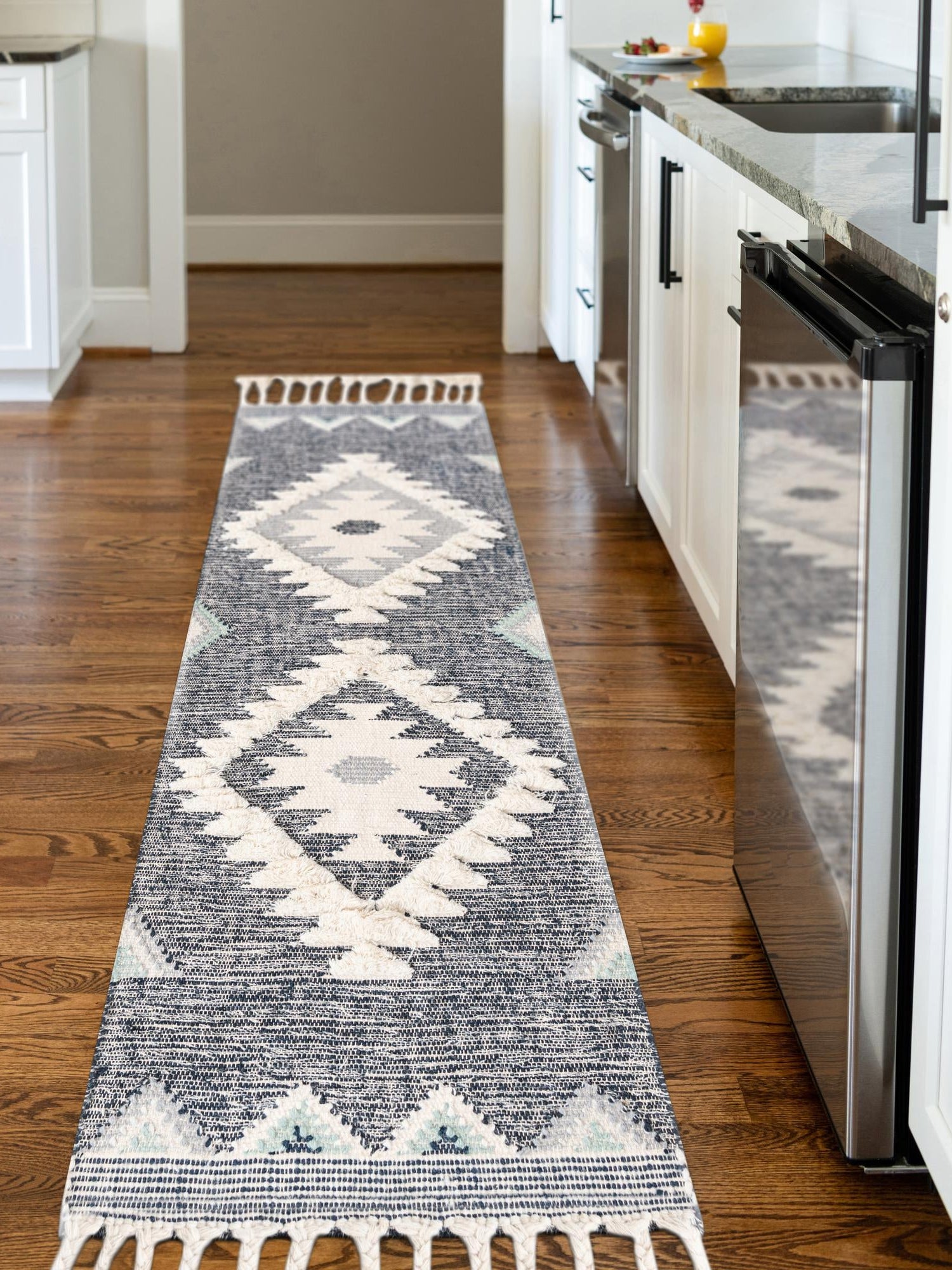 Dark Blue 2' 2 x 6' 1 Mesa Runner Area Rug 100% Wool Geometric All Natural Carpet for Living, Dining, Office, Bedrooms, Dorms, Kitchens for Sale at Rug Engine
