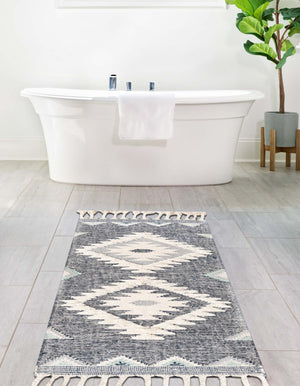 Dark Blue 2' 2 x 6' 1 Mesa Runner Area Rug 100% Wool Geometric All Natural Carpet for Living, Dining, Office, Bedrooms, Dorms, Kitchens for Sale at Rug Engine