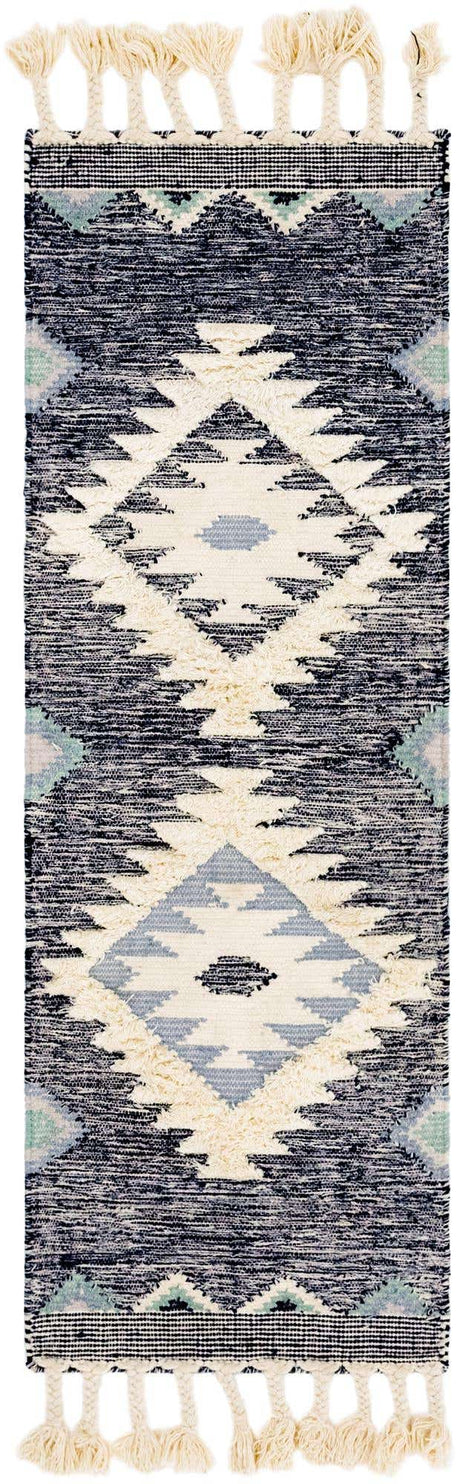 Dark Blue 2' 2 x 6' 1 Mesa Runner Area Rug 100% Wool Geometric All Natural Carpet for Living, Dining, Office, Bedrooms, Dorms, Kitchens for Sale at Rug Engine