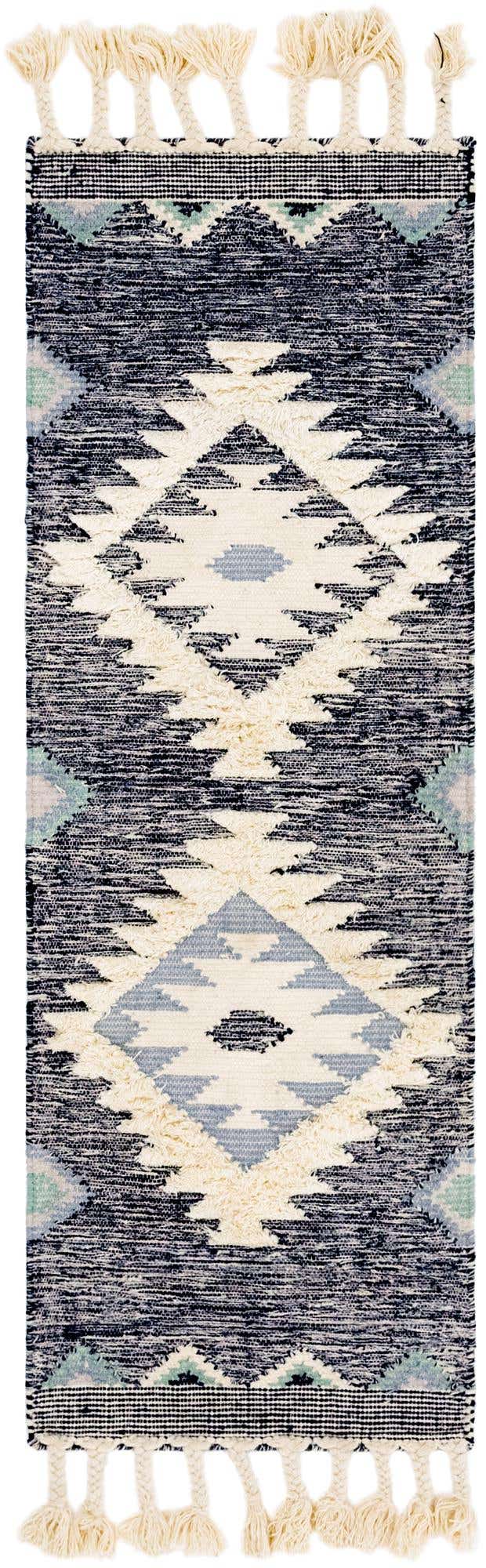 Dark Blue 2' 2 x 6' 1 Mesa Runner Area Rug 100% Wool Geometric All Natural Carpet for Living, Dining, Office, Bedrooms, Dorms, Kitchens for Sale at Rug Engine