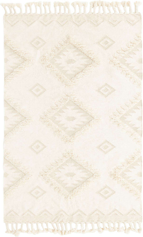 Ivory 6' 1 x 9' Mesa Rectangle Area Rug 100% Wool Geometric All Natural Carpet for Living, Dining, Office, Bedrooms, Dorms, Kitchens for Sale at Rug Engine