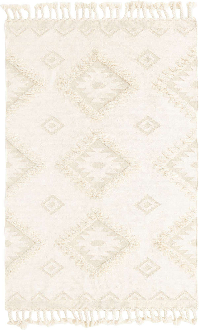 Ivory 6' 1 x 9' Mesa Rectangle Area Rug 100% Wool Geometric All Natural Carpet for Living, Dining, Office, Bedrooms, Dorms, Kitchens for Sale at Rug Engine