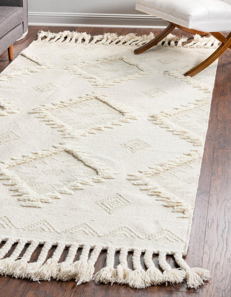 Ivory 5' 1 x 8' Mesa Rectangle Area Rug 100% Wool Geometric All Natural Carpet for Living, Dining, Office, Bedrooms, Dorms, Kitchens for Sale at Rug Engine