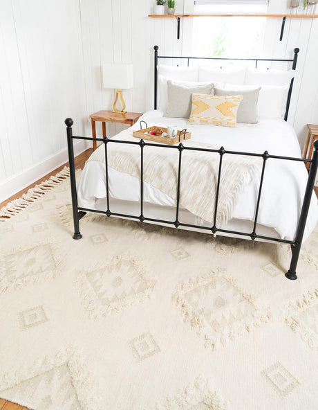 Ivory 8' x 11' Mesa Rectangle Area Rug 100% Wool Geometric All Natural Carpet for Living, Dining, Office, Bedrooms, Dorms, Kitchens for Sale at Rug Engine