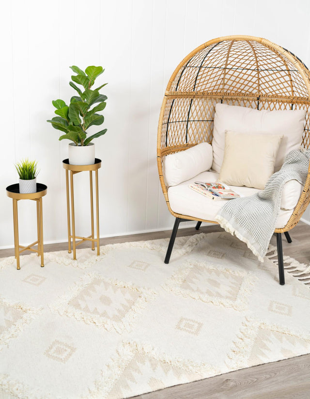 Ivory 2' x 3' 1 Mesa Rectangle Area Rug 100% Wool Geometric All Natural Carpet for Living, Dining, Office, Bedrooms, Dorms, Kitchens for Sale at Rug Engine