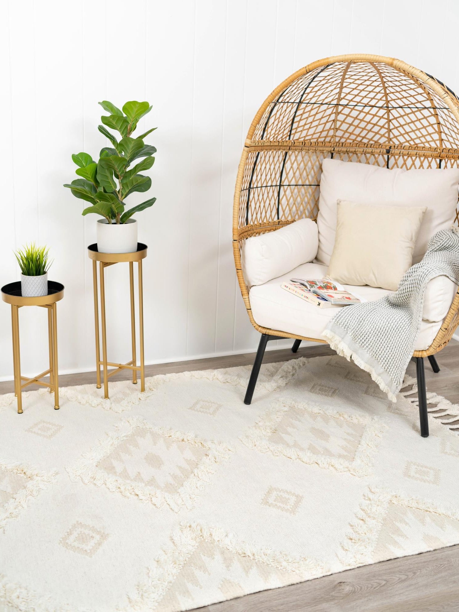 Ivory 9' x 12' 2 Mesa Rectangle Area Rug 100% Wool Geometric All Natural Carpet for Living, Dining, Office, Bedrooms, Dorms, Kitchens for Sale at Rug Engine