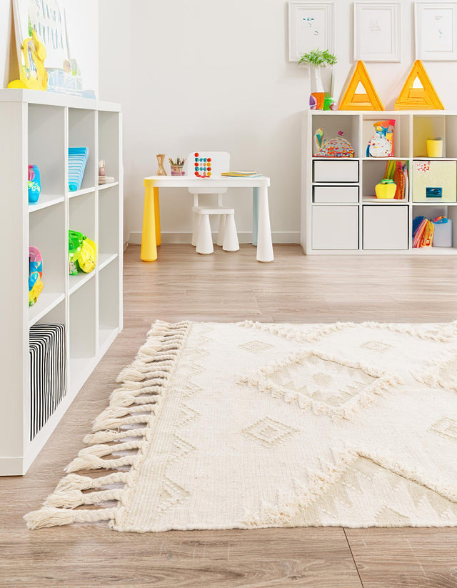 Ivory 3' 3 x 5' 1 Mesa Rectangle Area Rug 100% Wool Geometric All Natural Carpet for Living, Dining, Office, Bedrooms, Dorms, Kitchens for Sale at Rug Engine