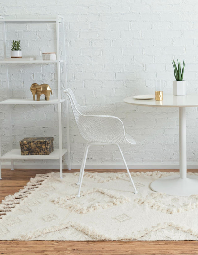 Ivory 2' x 3' 1 Mesa Rectangle Area Rug 100% Wool Geometric All Natural Carpet for Living, Dining, Office, Bedrooms, Dorms, Kitchens for Sale at Rug Engine