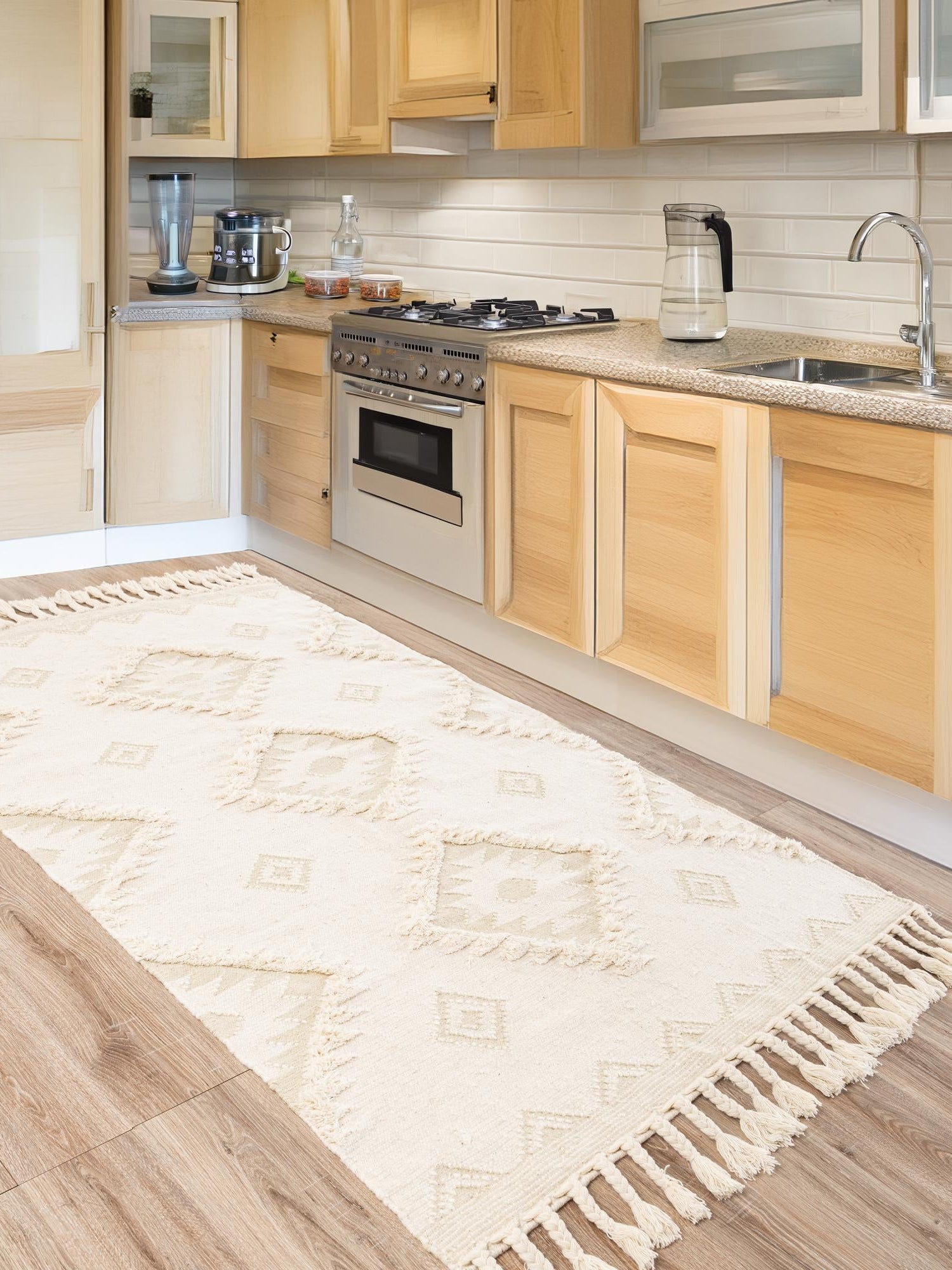 Ivory 8' x 10' Mesa Rectangle Area Rug 100% Wool Geometric All Natural Carpet for Living, Dining, Office, Bedrooms, Dorms, Kitchens for Sale at Rug Engine