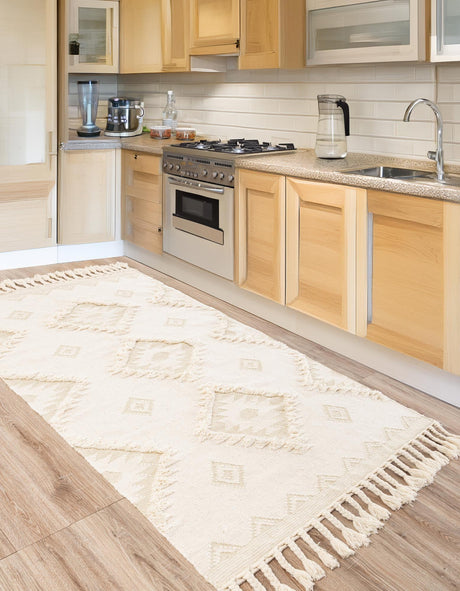Ivory 6' 1 x 9' Mesa Rectangle Area Rug 100% Wool Geometric All Natural Carpet for Living, Dining, Office, Bedrooms, Dorms, Kitchens for Sale at Rug Engine