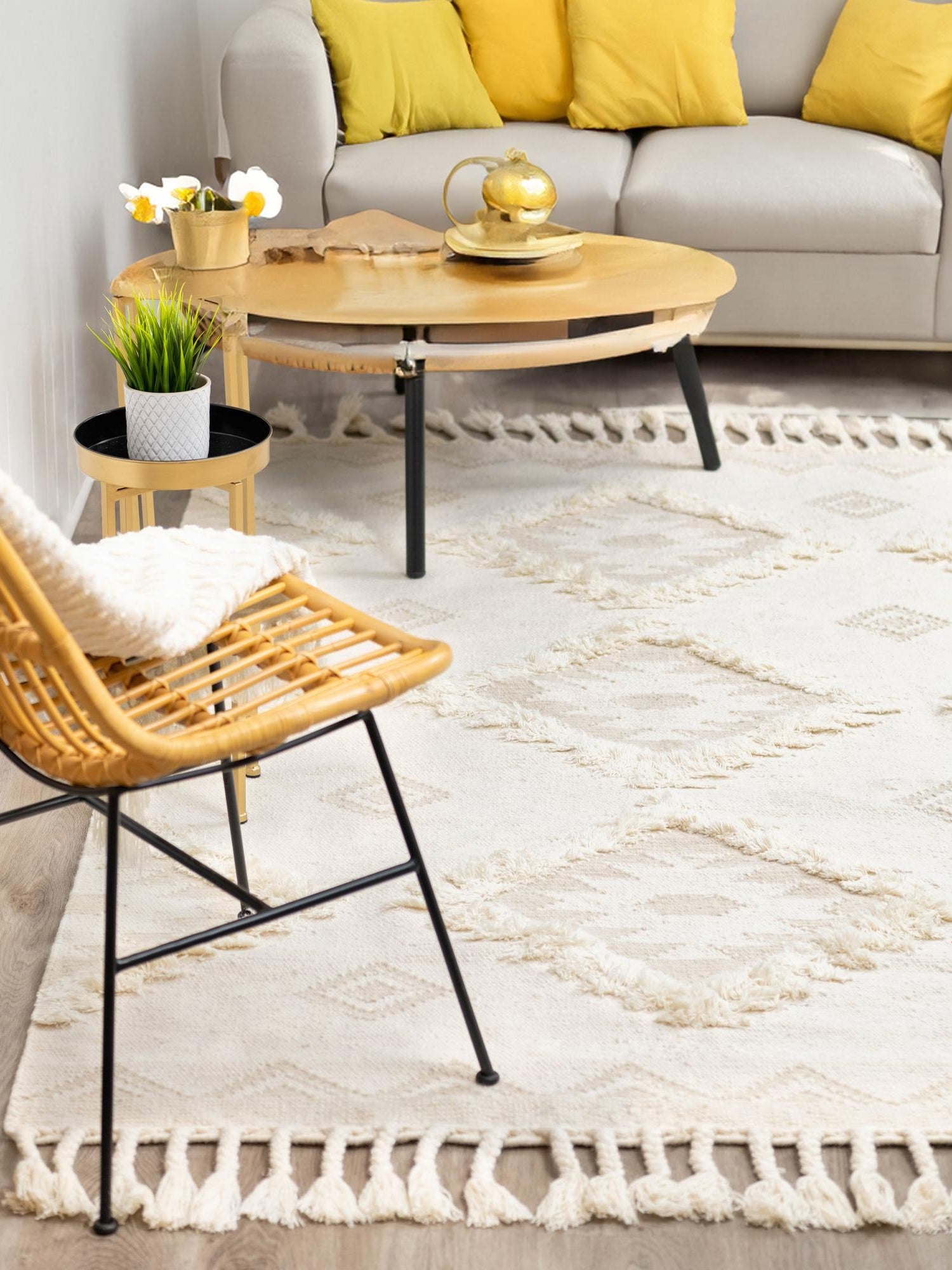Ivory 9' x 12' 2 Mesa Rectangle Area Rug 100% Wool Geometric All Natural Carpet for Living, Dining, Office, Bedrooms, Dorms, Kitchens for Sale at Rug Engine