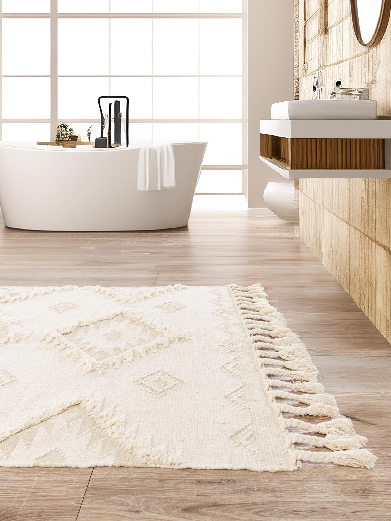 Ivory 4' 1 x 6' 1 Mesa Rectangle Area Rug 100% Wool Geometric All Natural Carpet for Living, Dining, Office, Bedrooms, Dorms, Kitchens for Sale at Rug Engine