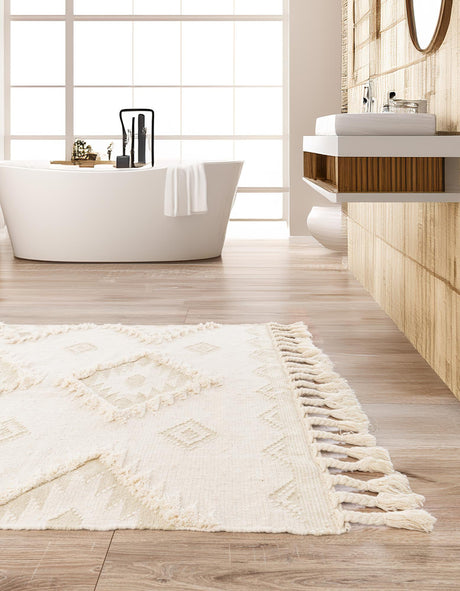 Ivory 3' 3 x 5' 1 Mesa Rectangle Area Rug 100% Wool Geometric All Natural Carpet for Living, Dining, Office, Bedrooms, Dorms, Kitchens for Sale at Rug Engine