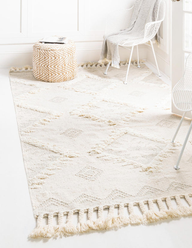 Ivory 4' 1 x 6' 1 Mesa Rectangle Area Rug 100% Wool Geometric All Natural Carpet for Living, Dining, Office, Bedrooms, Dorms, Kitchens for Sale at Rug Engine
