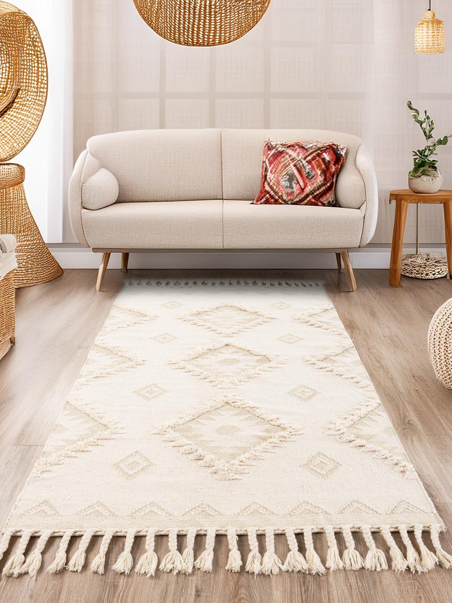 Ivory 4' 1 x 6' 1 Mesa Rectangle Area Rug 100% Wool Geometric All Natural Carpet for Living, Dining, Office, Bedrooms, Dorms, Kitchens for Sale at Rug Engine
