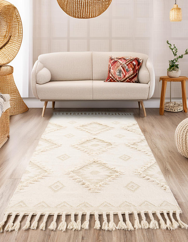 Ivory 3' 3 x 5' 1 Mesa Rectangle Area Rug 100% Wool Geometric All Natural Carpet for Living, Dining, Office, Bedrooms, Dorms, Kitchens for Sale at Rug Engine