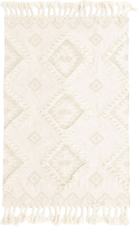 Ivory 4' 1 x 6' 1 Mesa Rectangle Area Rug 100% Wool Geometric All Natural Carpet for Living, Dining, Office, Bedrooms, Dorms, Kitchens for Sale at Rug Engine