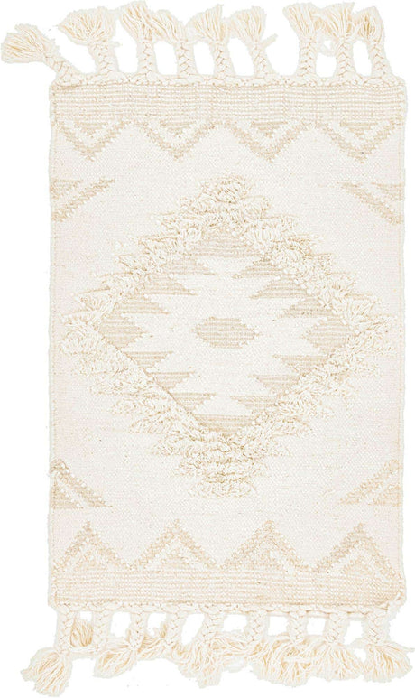 Ivory 2' x 3' 1 Mesa Rectangle Area Rug 100% Wool Geometric All Natural Carpet for Living, Dining, Office, Bedrooms, Dorms, Kitchens for Sale at Rug Engine