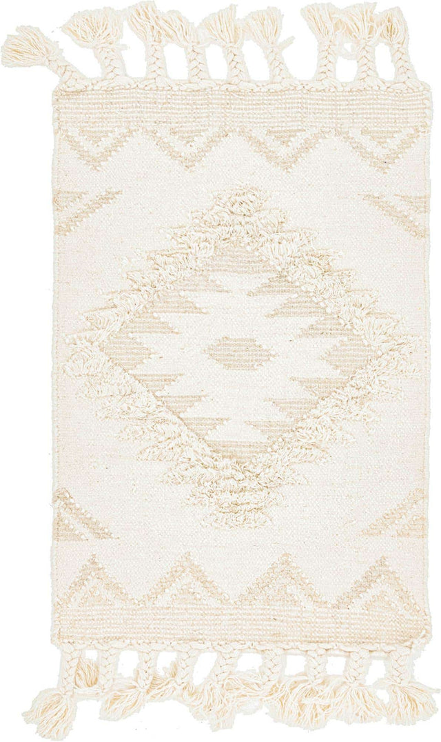 Ivory 2' x 3' 1 Mesa Rectangle Area Rug 100% Wool Geometric All Natural Carpet for Living, Dining, Office, Bedrooms, Dorms, Kitchens for Sale at Rug Engine