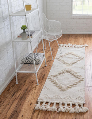 Ivory 2' 2 x 8' 2 Mesa Runner Area Rug 100% Wool Geometric All Natural Carpet for Living, Dining, Office, Bedrooms, Dorms, Kitchens for Sale at Rug Engine