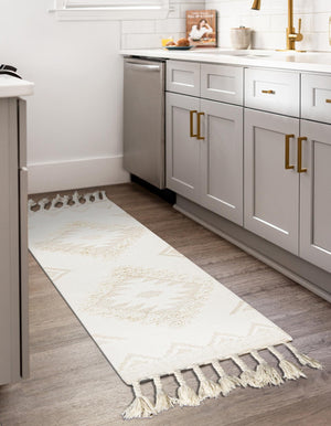 Ivory 2' 7 x 10' Mesa Runner Area Rug 100% Wool Geometric All Natural Carpet for Living, Dining, Office, Bedrooms, Dorms, Kitchens for Sale at Rug Engine