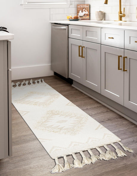 Ivory 2' 7 x 13' 1 Mesa Runner Area Rug 100% Wool Geometric All Natural Carpet for Living, Dining, Office, Bedrooms, Dorms, Kitchens for Sale at Rug Engine
