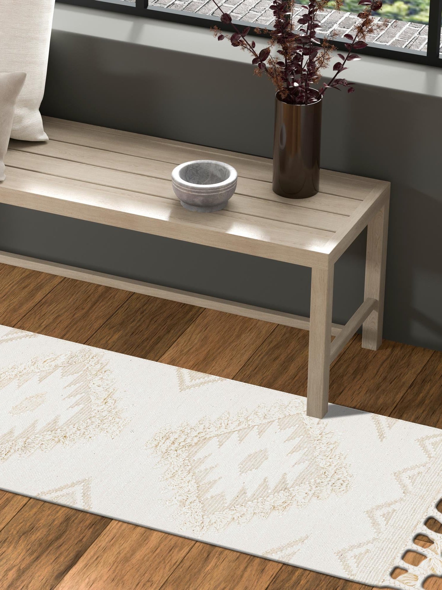 Ivory 2' 7 x 10' Mesa Runner Area Rug 100% Wool Geometric All Natural Carpet for Living, Dining, Office, Bedrooms, Dorms, Kitchens for Sale at Rug Engine