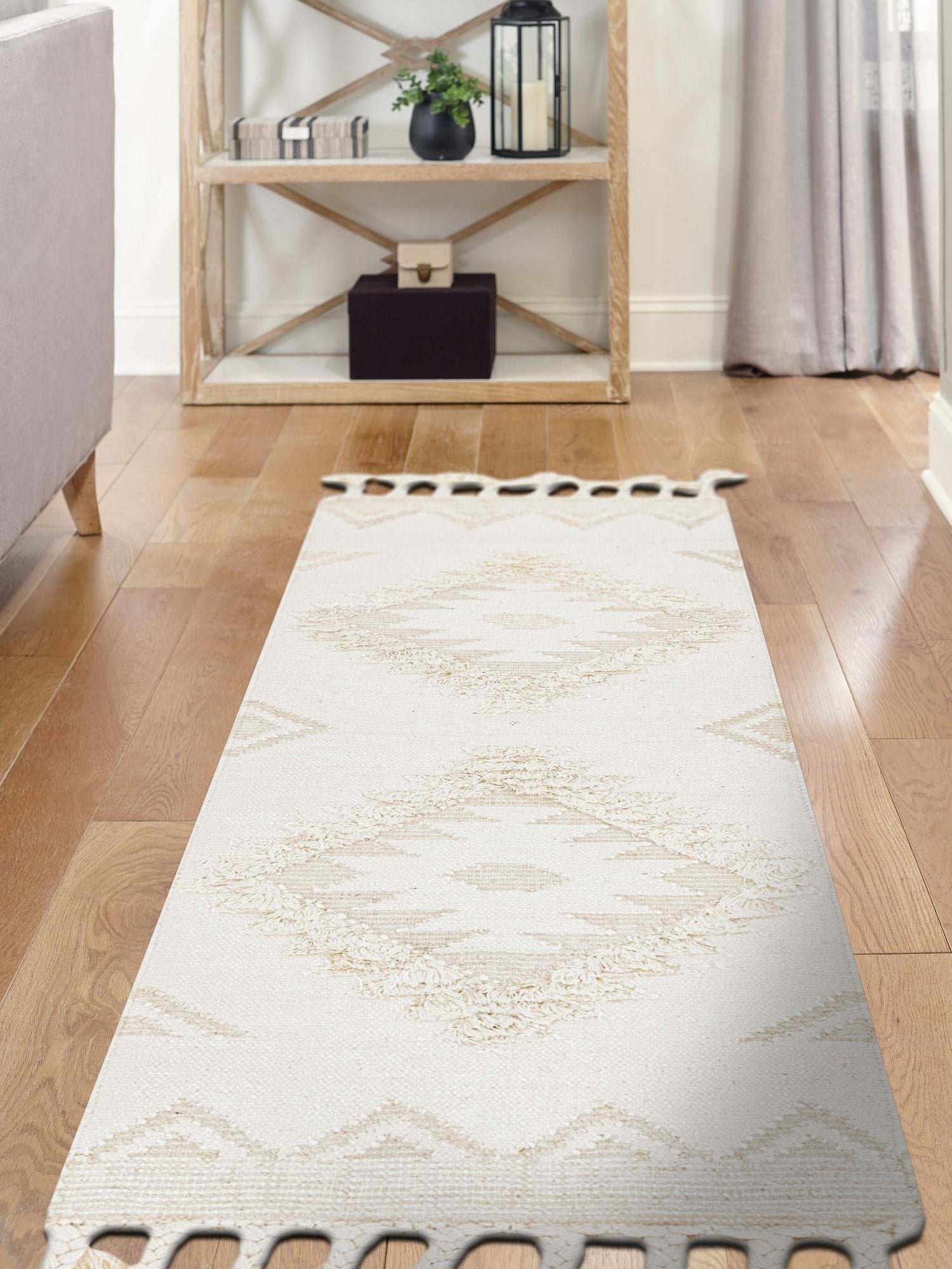 Ivory 2' 7 x 13' 1 Mesa Runner Area Rug 100% Wool Geometric All Natural Carpet for Living, Dining, Office, Bedrooms, Dorms, Kitchens for Sale at Rug Engine