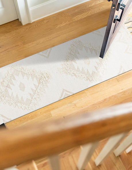 Ivory 2' 7 x 13' 1 Mesa Runner Area Rug 100% Wool Geometric All Natural Carpet for Living, Dining, Office, Bedrooms, Dorms, Kitchens for Sale at Rug Engine