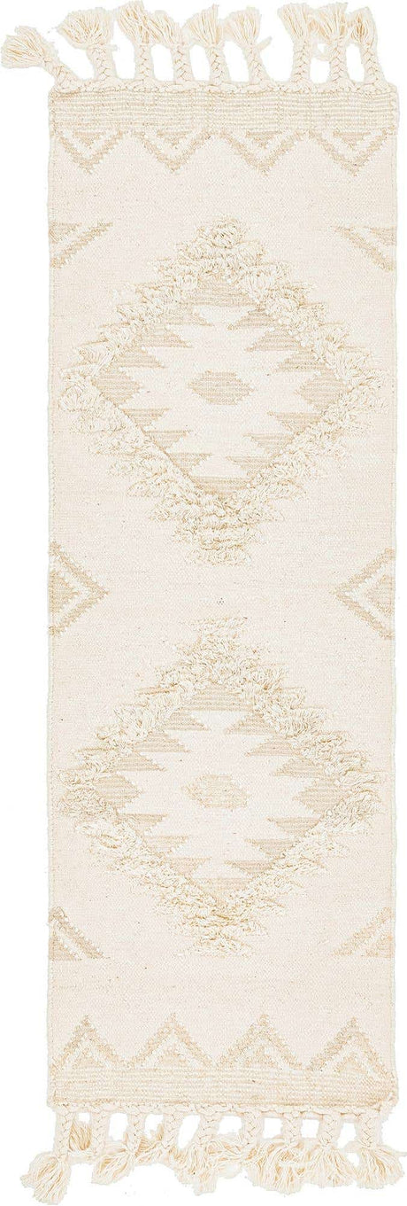 Ivory 2' 2 x 6' 1 Mesa Runner Area Rug 100% Wool Geometric All Natural Carpet for Living, Dining, Office, Bedrooms, Dorms, Kitchens for Sale at Rug Engine
