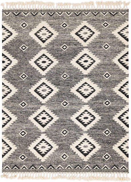 Charcoal 9' x 12' 2 Mesa Rectangle Area Rug 100% Wool Geometric All Natural Carpet for Living, Dining, Office, Bedrooms, Dorms, Kitchens for Sale at Rug Engine