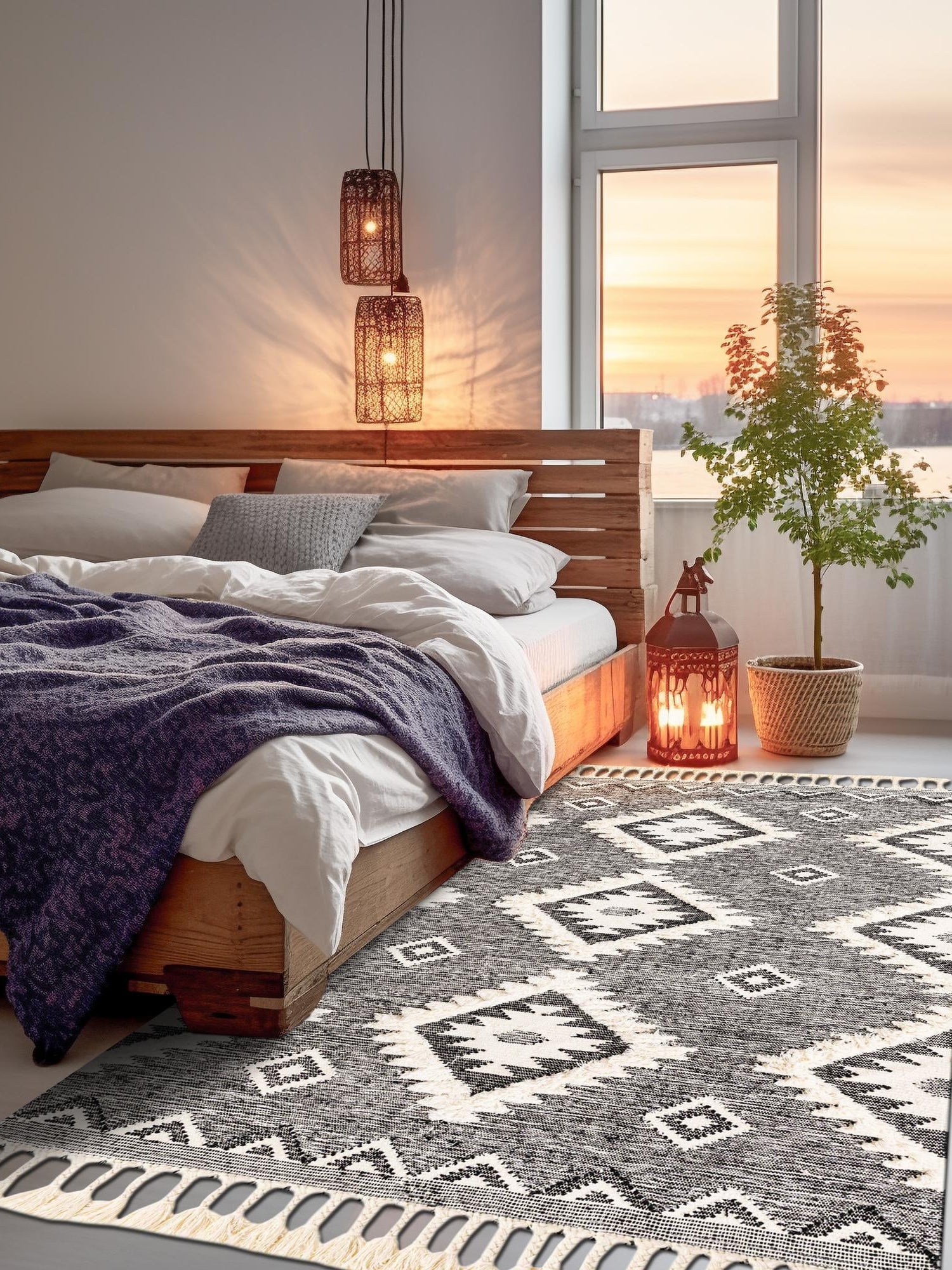 Charcoal 4' 1 x 6' 1 Mesa Rectangle Area Rug 100% Wool Geometric All Natural Carpet for Living, Dining, Office, Bedrooms, Dorms, Kitchens for Sale at Rug Engine