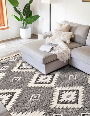 Charcoal 8' x 11' Mesa Rectangle Area Rug 100% Wool Geometric All Natural Carpet for Living, Dining, Office, Bedrooms, Dorms, Kitchens for Sale at Rug Engine