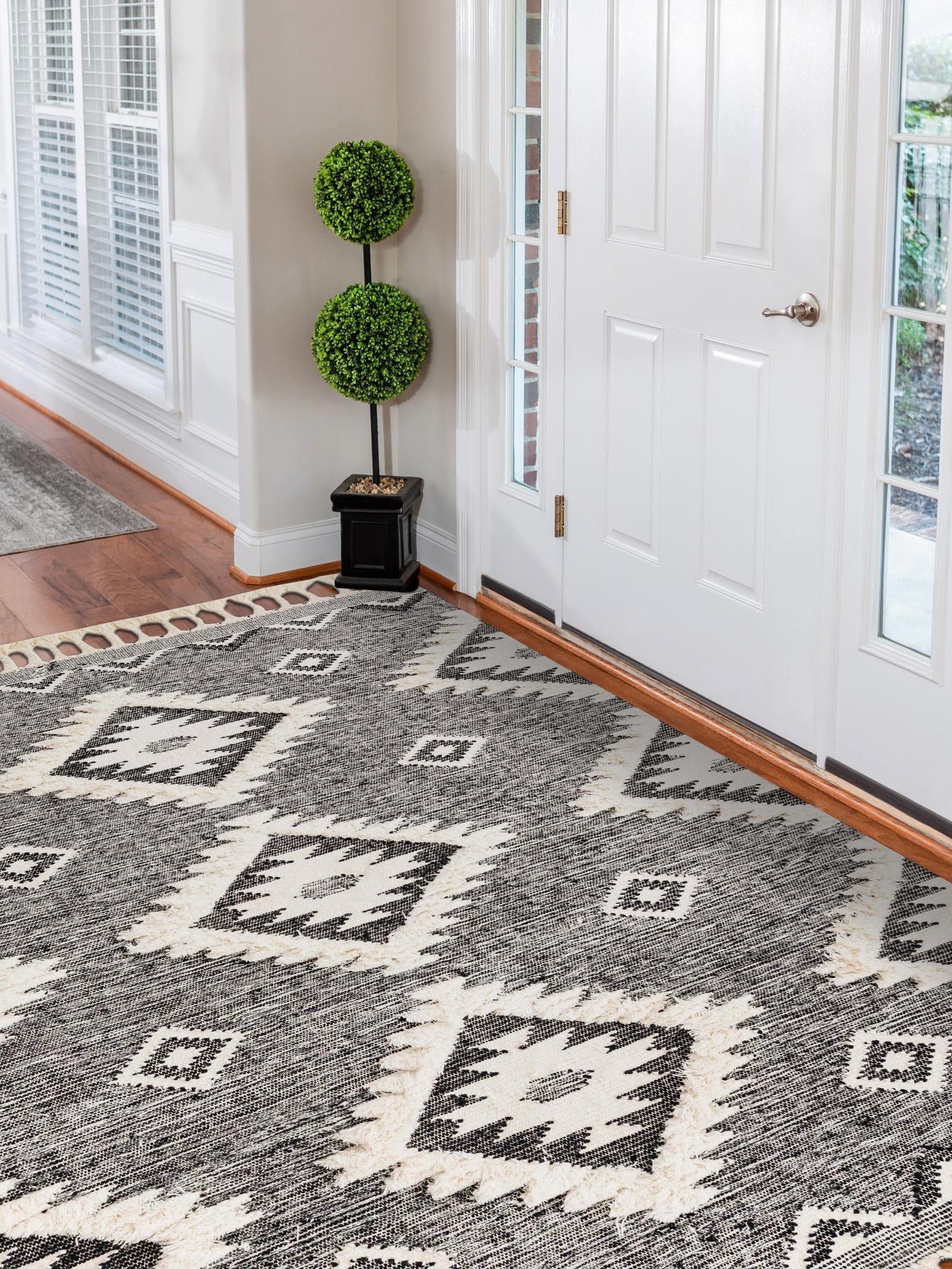 Charcoal 4' 1 x 6' 1 Mesa Rectangle Area Rug 100% Wool Geometric All Natural Carpet for Living, Dining, Office, Bedrooms, Dorms, Kitchens for Sale at Rug Engine