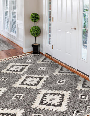 Charcoal 5' 1 x 8' Mesa Rectangle Area Rug 100% Wool Geometric All Natural Carpet for Living, Dining, Office, Bedrooms, Dorms, Kitchens for Sale at Rug Engine