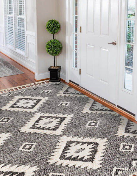 Charcoal 3' 3 x 5' 1 Mesa Rectangle Area Rug 100% Wool Geometric All Natural Carpet for Living, Dining, Office, Bedrooms, Dorms, Kitchens for Sale at Rug Engine