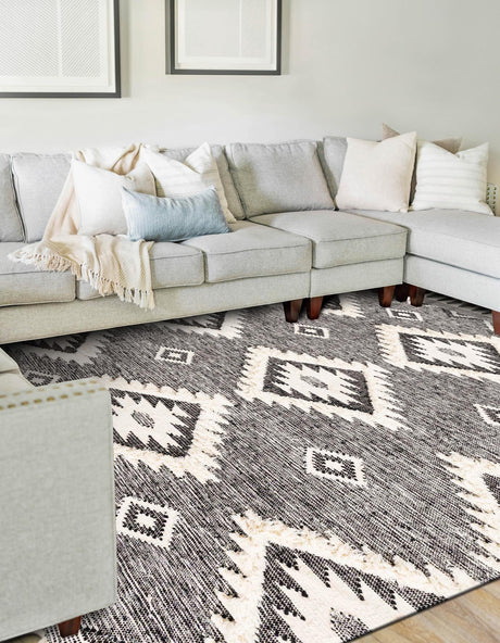 Charcoal 8' x 10' Mesa Rectangle Area Rug 100% Wool Geometric All Natural Carpet for Living, Dining, Office, Bedrooms, Dorms, Kitchens for Sale at Rug Engine