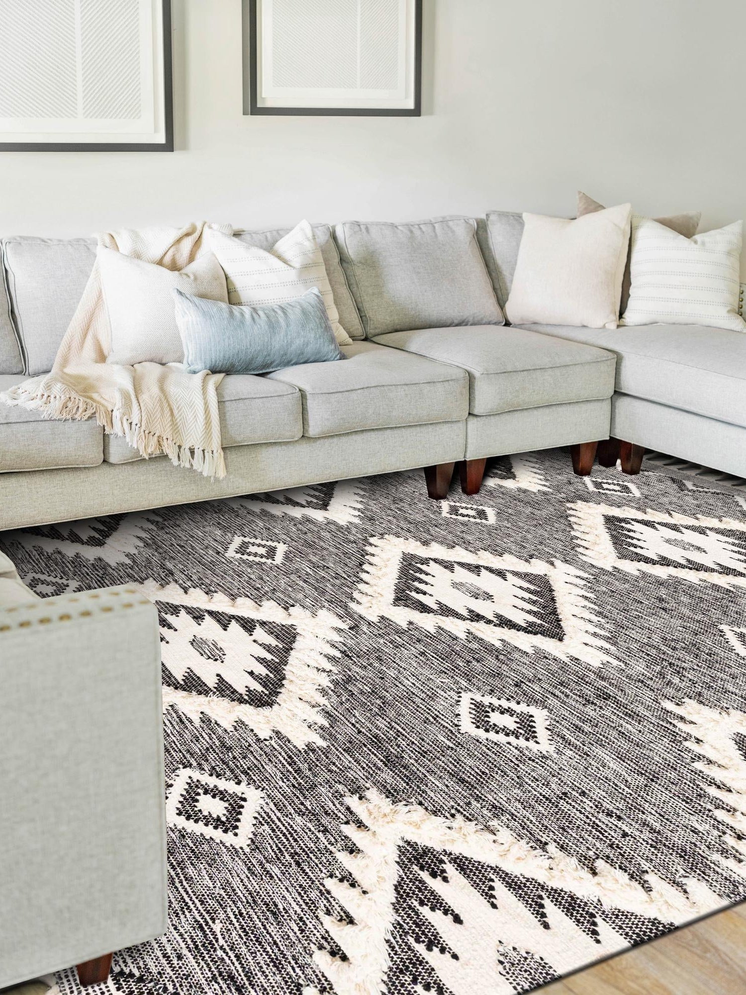 Charcoal 4' 1 x 6' 1 Mesa Rectangle Area Rug 100% Wool Geometric All Natural Carpet for Living, Dining, Office, Bedrooms, Dorms, Kitchens for Sale at Rug Engine